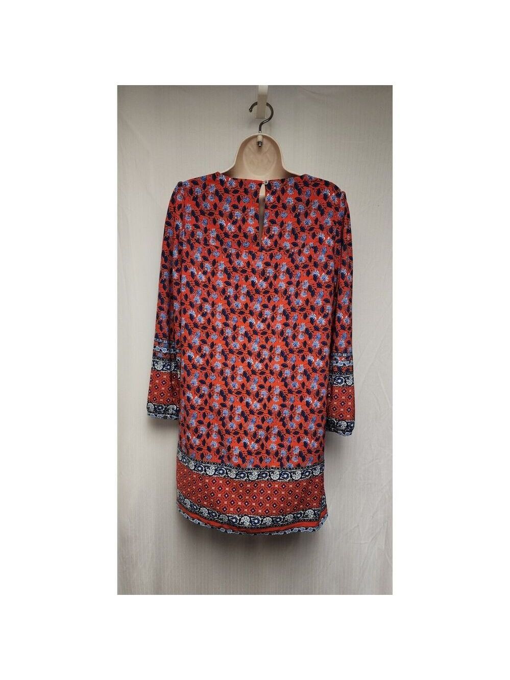 LOFT BORDER FLORAL ROUND NECK BALLOON SLEEVES LENGTH DRESS SIZE MP MULTI RED - Picture 6 of 9